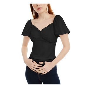 Kit + Sky Womens Black Short Sleeve V Neck Top Juniors XS